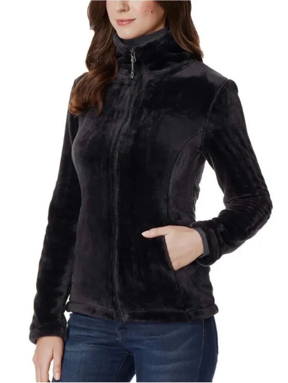 32 Degrees heat Black Plush Teddy Jacket with High Collar women’s size L